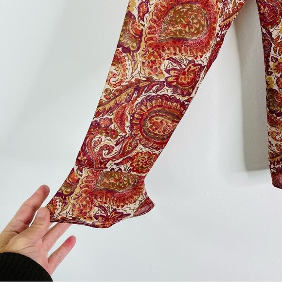 The Limited orange cream floral paisley boho semi sheer button front top small - Picture 5 of 7